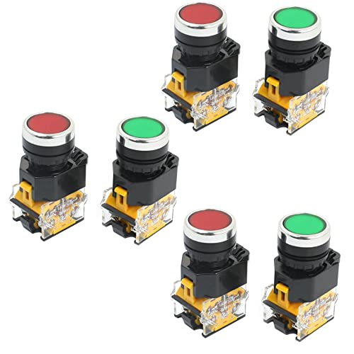 Uikdjgu 6Pcs 22mm Mount 10A 380V DPST Rot Grün Momentary Push Button Switch von Uikdjgu