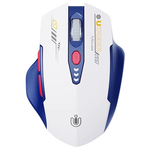 Uineer Bluetooth Maus, Tri-Mode (BT 5.0/4.0+2.4G Hz, sichtbarer Batteriestand, wiederaufladbare ergonomische Funkmaus mit 4 einstellbaren DPI-Stufen für Laptop und PC-blau-weiß von Uineer