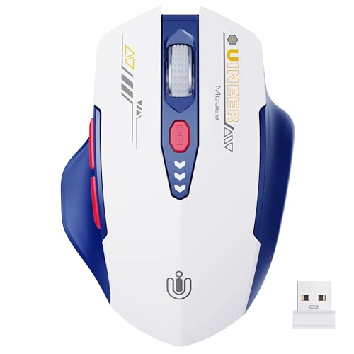Uineer kabellose Maus, [Verbessert] Mit visueller Batterieanzeige, 2.4G USB Ergonomische Maus kabellos, 4 einstellbare DPI-Stufen,PC Maus Kabellose für Büro- oder Gaming，Mattes Blau und Weiß von Uineer