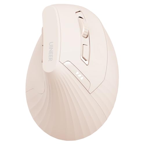 Uineer Kabellose vertikale Maus, Multi-Device Tri-Mode Maus, sichtbare Leistungsstufe (2.4G+BT4.0/BT5.0) Wiederaufladbare Wireless Mouse, 4 einstellbare DPIs, 6 Tasten, für Laptop, Desktop, PC (Rosa) von Uineer