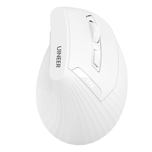 Uineer Kabellose vertikale Maus, Multi-Device Tri-Mode Maus, sichtbare Leistungsstufe (2.4G+BT4.0/BT5.0) Wiederaufladbare Wireless Mouse, 4 einstellbare DPIs, 6 Tasten, für Laptop, Desktop, PC (Weiß) von Uineer