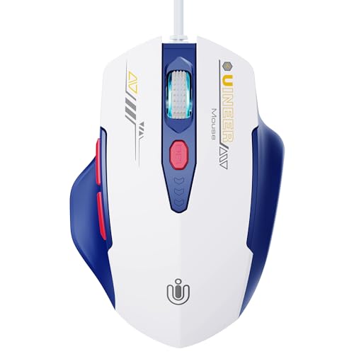 Uineer Maus Mit Kabel, ergonomisches Design, bis zu 7200 DPI einstellbar mit 6 Tasten, Computer Maus PC Laptop Computer,Plug & Play,Blau und Weiß von Uineer