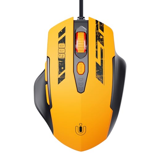 Uineer Maus Mit Kabel, ergonomisches Design, bis zu 7200 DPI einstellbar mit 6 Tasten, Computer Maus PC Laptop Computer,Plug & Play,Mattes Gelb von Uineer