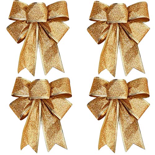 Uinfhyknd 10 Stück Dekoration Weihnachtsbaum Schleifen Gold 25 x 21 cm Weihnachtsschmuck von Uinfhyknd