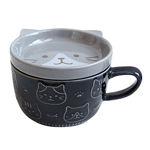 Kreative Keramik Kaffee Tassen mit Deckel, SüßE Katze, Porzellan Tassen, Familie, FrüHstüCk, Milch, GeträNke (Blau) von Uinfhyknd