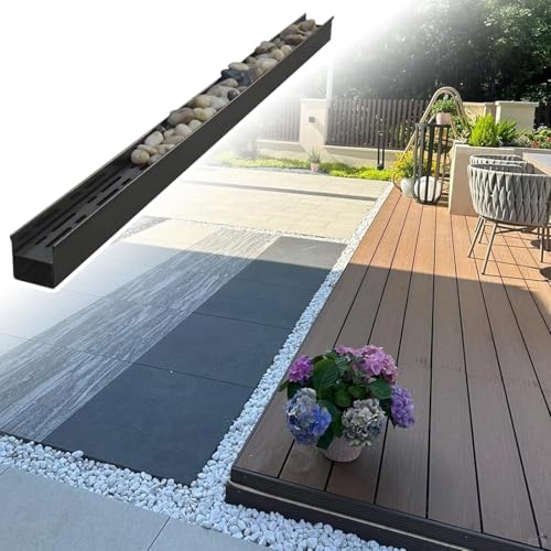 UioQrintan U-förmiges Entwässerungskanal-Set, Schwarze dekorative Kieselsteine, obere Abdeckplatte, französisches Entwässerungsset, langlebige Entwässerungsrinne für den Garten von UioQrintan
