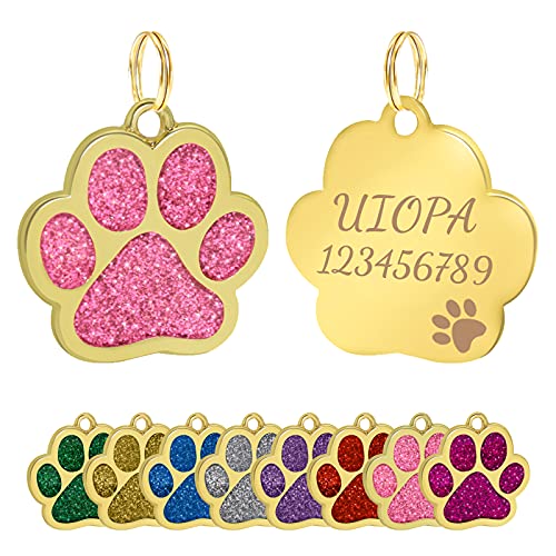 Hundemarke mit Gravur, Uiopa Hundemarke Pfote Adressanhänger Hunde Dog Tag mit Gravur Personalisiert Plakette 30mm Hundeanhänger mit Gravur für Kleine bis Mittelgroße Hunde oder Katzen (Rosa) von Uiopa