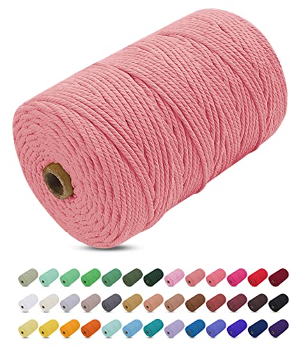 Makramee Garn Fleisch Rosa, Uiopa Makramee Garn 3mm x 200m Farbig Baumwollkordel Baumwollseil Geflochten Baumwollgarn Baumwollschnur, Makramee-Garn für Wandbehang, Hängepflanze, DIY Boho Deko von Uiopa