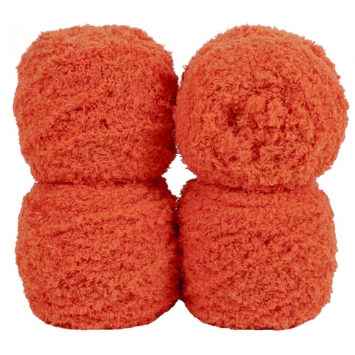 Uiopa Flauschige Wolle Garn Orange, 400g(4 x 100g, 4 x 80m) Plüschwolle zum Stricken 3 Stränge Fransengarn, Handstrickgarn Weiche Häkelwolle zum Decken Schals Mützen DIY-Projekte von Uiopa