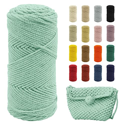 Uiopa Makramee Garn, 2mm x 140m Baumwollgarn für Häkeltasche, Polyester Baumwollkordel für Gehäkelte Tasche, Häkelkorb, Weben Dekoration, DIY Handwerk (Matcha-Grün) von Uiopa