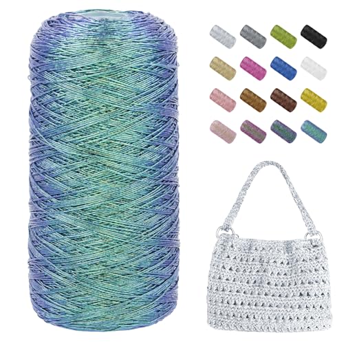 Uiopa Makramee Garn 1mm x 480m Metallic Häkelgarn für Taschen, Polyester Garn Glitzer Taschengarn für Häkelkorb, Heimdekoration, DIY Handwerk von Uiopa