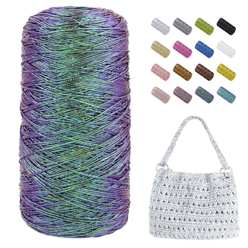 Uiopa Makramee Garn 1mm x 480m Metallic Häkelgarn für Taschen, Polyester Garn Glitzer Taschengarn für Häkelkorb, Heimdekoration, DIY Handwerk von Uiopa