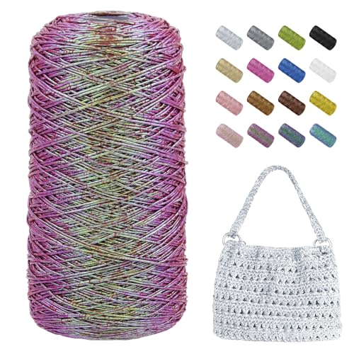 Uiopa Makramee Garn 1mm x 480m Metallic Häkelgarn für Taschen, Polyester Garn Glitzer Taschengarn für Häkelkorb, Heimdekoration, DIY Handwerk von Uiopa
