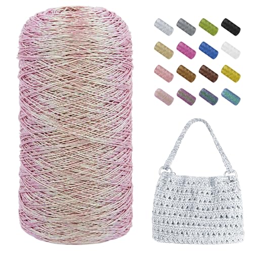 Uiopa Makramee Garn 1mm x 480m Metallic Häkelgarn für Taschen, Polyester Garn Glitzer Taschengarn für Häkelkorb, Heimdekoration, DIY Handwerk von Uiopa