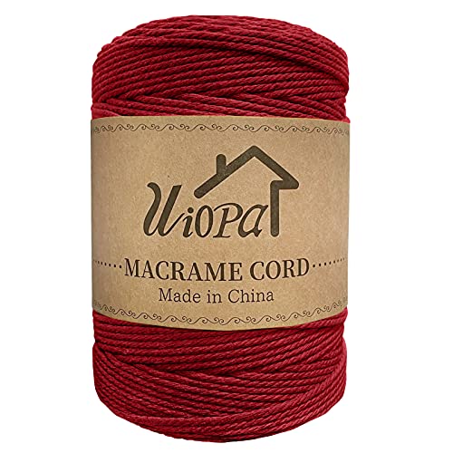 Uiopa Makramee Garn 3mm x 300m Weinrot Baumwollgarn Natürliches Makramee-garn DIY Macrame Cord Dicke Kordel Seil Makramee Zubehör für Makramee Wandbehang, Vorhang, Hängepflanze, Wanddekoration von Uiopa