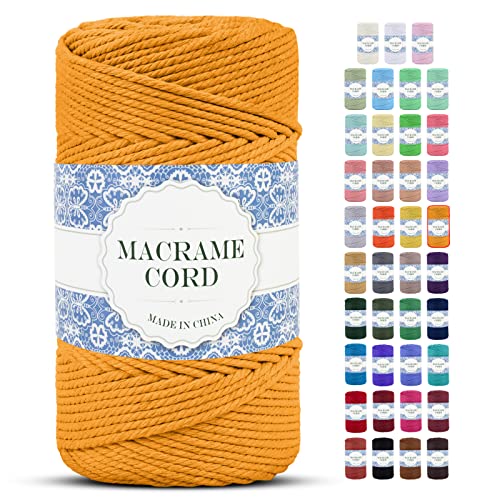 Uiopa Makramee Garn 4mm x 200m Natürliche Baumwollkordel Baumwollseil Baumwollgarn Baumwollschnur, Macrame Cord 4mm für DIY Basteln Stricken Wandbehang Pflanze Aufhänger Boho Deko (Golden) von Uiopa
