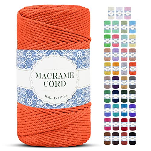 Uiopa Makramee Garn 4mm x 200m Natürliche Baumwollkordel Baumwollseil Baumwollgarn Baumwollschnur, Macrame Cord 4mm für DIY Basteln Stricken Wandbehang Pflanze Aufhänger Boho Deko (Orange) von Uiopa