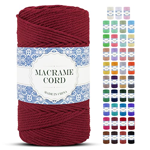 Uiopa Makramee Garn 4mm x 200m Natürliche Baumwollkordel Baumwollseil Baumwollgarn Baumwollschnur, Macrame Cord 4mm für DIY Basteln Stricken Wandbehang Pflanze Aufhänger Boho Deko (Weinrot) von Uiopa