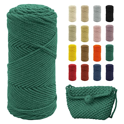 Uiopa Makramee Garn Dunkelgrün, 2mm x 140m Baumwollgarn für Häkeltasche, Polyester Baumwollkordel für Gehäkelte Tasche, Häkelkorb, Weben Dekoration, DIY Handwerk von Uiopa