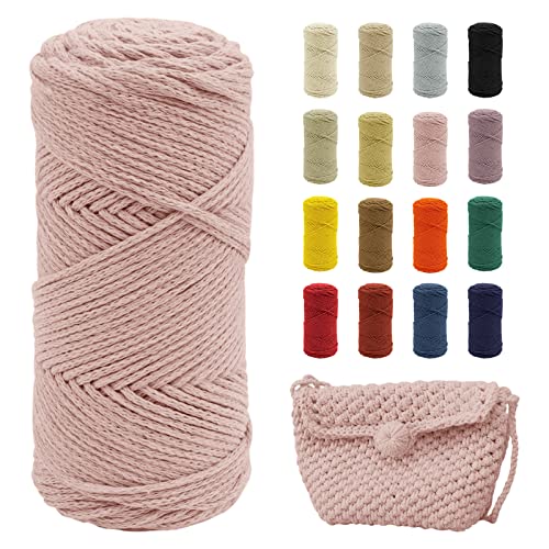 Uiopa Makramee Garn Nacktes Rosa, 2mm x 140m Baumwollgarn für Häkeltasche, Polyester Baumwollkordel für Gehäkelte Tasche, Häkelkorb, Weben Dekoration, DIY Handwerk von Uiopa