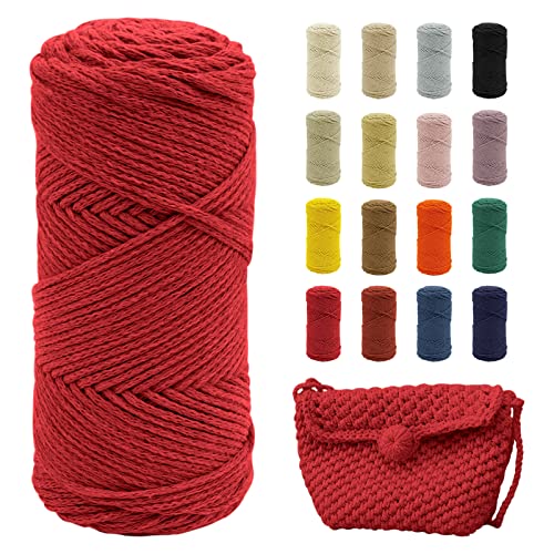 Uiopa Makramee Garn Rot, 2mm x 140m Baumwollgarn für Häkeltasche, Polyester Baumwollkordel für Gehäkelte Tasche, Häkelkorb, Weben Dekoration, DIY Handwerk von Uiopa