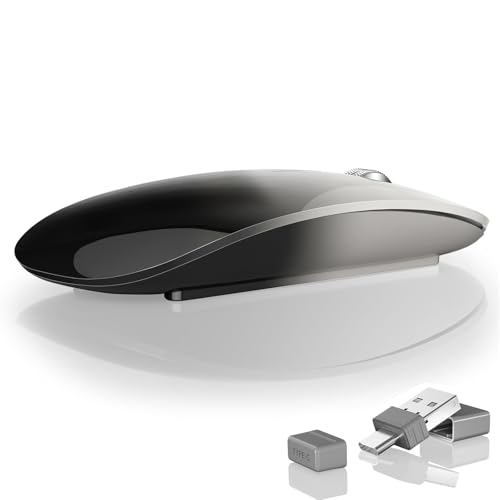 Uiosmuph Bluetooth Maus, Kabellose Maus mit USB-Nano-Empfänger, Tri-Mode (Dual Bluetooth 5.1 + 2.4GHz) Leise Funkmaus Wiederaufladbare für Laptop, PC, iPad, Mac, Grau und Schwarz von Uiosmuph