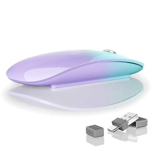 Uiosmuph Bluetooth Maus, Kabellose Maus mit USB-Nano-Empfänger, Tri-Mode (Dual Bluetooth 5.1 + 2.4GHz) Leise Funkmaus Wiederaufladbare für Laptop, PC, iPad, Mac, Grün und Lila von Uiosmuph