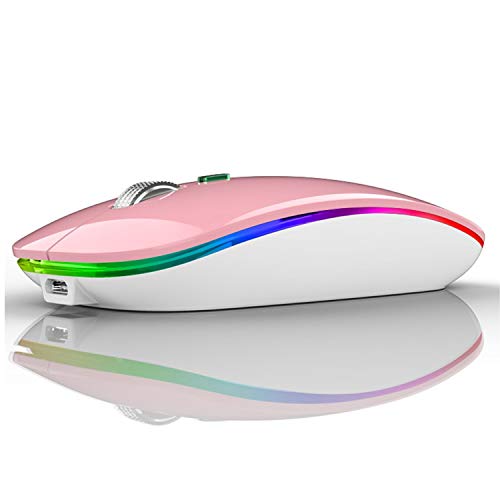 Uiosmuph G12 Maus Kabellos, LED 2.4G Leise Funkmaus Wiederaufladbar Wireless Mousemit Nano USB Empfänger 1600 DPI Computermaus für PC/Laptop/Windows (Rosa) von Uiosmuph