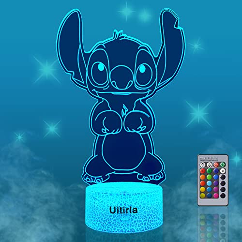 Stitch Lampe, Lilo und Stitch Nachtlicht, Stitch Geschenke für Mädchen, Stitch Adventskalender, 3D Illusion Lampe mit Fernbedienung und 16 Farben ändern, Ideal Geburtstag Geschenk Stitch Sachen von Uitirla