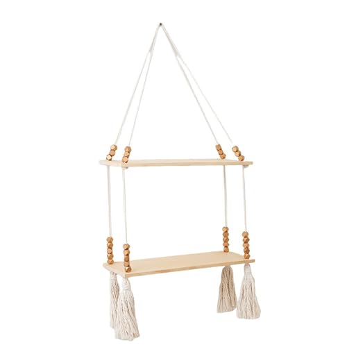 Uitndvyte Makramee-Hängeregal aus Holz mit Quasten, Aufbewahrungsregal, schwebendes Regal, elegante Wohnzimmerdekoration von Uitndvyte