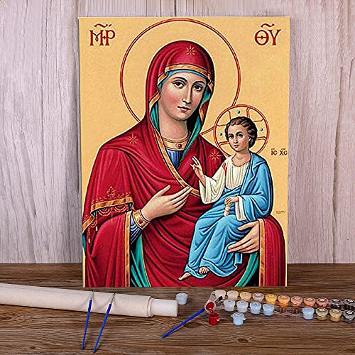 Diy Ölgemälde Malen Nach Zahlen Kits Jungfrau Maria Sohn Jesus Christliche Religion Acrylmalerei-Set Für Erwachsene Anfänger 40 * 50 Cm von Uiujiij