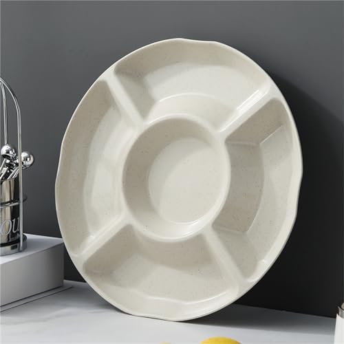 1pcs Snackteller mit 5 Fächern, PP-Material Snackschale mit 5pcs Obstgabeln Wiederverwendbar, S/M/L Plastik Snackteller Obstteller, für Nuss Candy Getrocknetes Obst Essen (Beige,M - 26cm) von Uixxducc