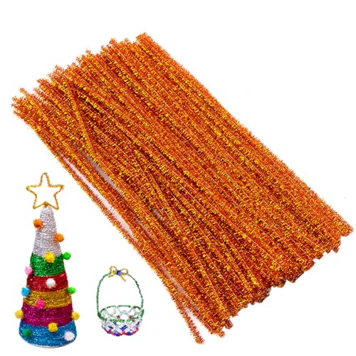 200/300/400 Stück Glitzer Pfeifenreiniger Chenilledraht, 30cm Pfeifenputzer zum Basteln, Glitzer Pfeiffenputzer für DIY Handwerk Dekorationen (400Stück,Orange) von Uixxducc