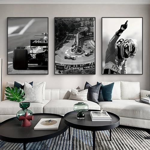 3er Vintage Stil Autorennen Poster Set, Wanddeko Wohnzimmer & Schlafzimmer, Schwarz Weiß Extremsportarten Bilder Deko Vintage Autorennen Poster Stilvolle Wandbilder - ohne Bilderrahmen (40x50cm) von Uixxducc