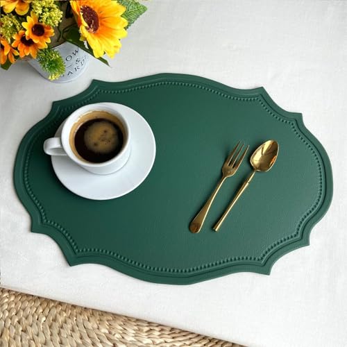 4er Set/ 6er Set Tischsets Abwaschbar, Platzsets Abwischbar PVC Kunstleder Platzdeckchen Lederoptik Hitzebeständig Wasserdicht Platzsets Platzdeckchen für Küche Restaurant (Grün,4er Set) von Uixxducc