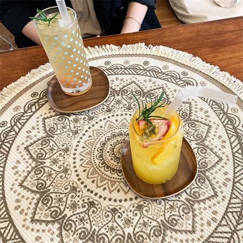 Handgefertigte Tischdecke Tischsets, Makramee Tischläufer Boho Baumwollflachs Tischläufer mit Quasten,, rund Tischdecke für Küche Vintage böhmische Hochzeit Tabletop Dekor (A,Durchmesser 50cm) von Uixxducc