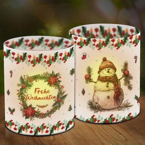 Uixxducc 12 Windlicht Weihnachtstag Tischdeko, Weihnachtskränze Windlicht Tischdeko, Weihnachtendeko Schneemann, Geeignet für Teelichter oder Kerzen (B) von Uixxducc