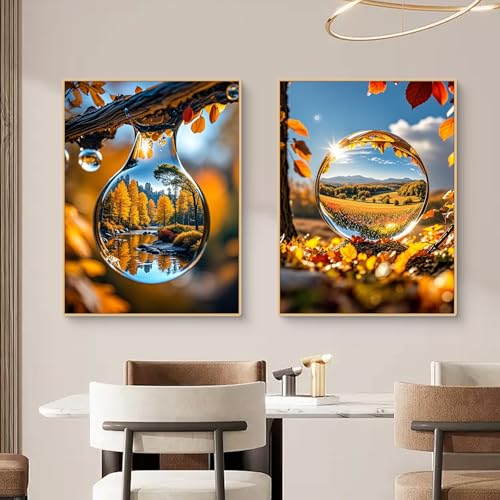 Uixxducc 2er Herbst Poster Set, Wunderschöne Herbstliche Natur Bilder Set, Kürbis Blätter Wandbilder Wohnzimmer Herbst Wanddeko für Schlafzimmer, Ohne Rahmen (40x50cm,A) von Uixxducc