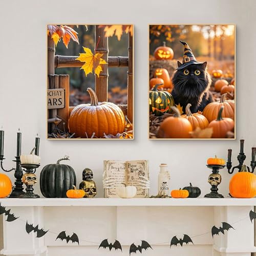 Uixxducc 2er Herbst Poster Set, Wunderschöne Herbstliche Natur Bilder Set, Kürbis Blätter Wandbilder Wohnzimmer Herbst Wanddeko für Schlafzimmer, Ohne Rahmen (40x50cm,B) von Uixxducc