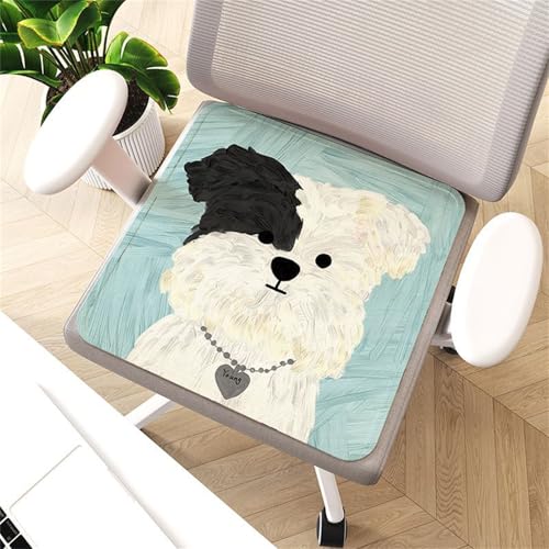 Uixxducc 2pcs Stuhlkissen Süße Hund Sitzkissen, Quadratische Sommer Coole Stuhlkissen Ice Silk Sitzkissen, Atmungsaktive Stuhlkissen Bodenkissen für Büro Auto Hause Schule (D,2PCS-40x40cm) von Uixxducc