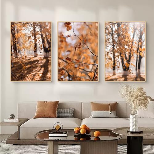 Uixxducc 3 Stück Poster Set, Moderne Wandbilder Herbst Ahornblatt Landschaft Bilder Poster & Kunstdrucke, Wanddekoration Wohnzimmer & Schlafzimmer, Ohne Bilderrahmen (ABC,40x50cm) von Uixxducc