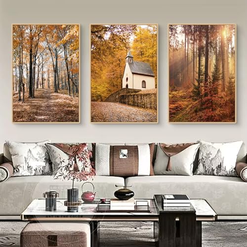 Uixxducc 3 Stück Poster Set, Moderne Wandbilder Herbst Ahornblatt Landschaft Bilder Poster & Kunstdrucke, Wanddekoration Wohnzimmer & Schlafzimmer, Ohne Bilderrahmen (DEF,40x50cm) von Uixxducc