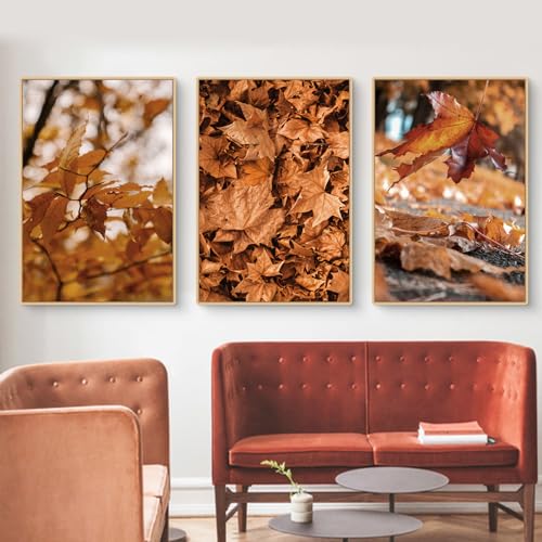 Uixxducc 3 Stück Poster Set, Moderne Wandbilder Herbst Ahornblatt Landschaft Bilder Poster & Kunstdrucke, Wanddekoration Wohnzimmer & Schlafzimmer, Ohne Bilderrahmen (GHI,30x40cm) von Uixxducc