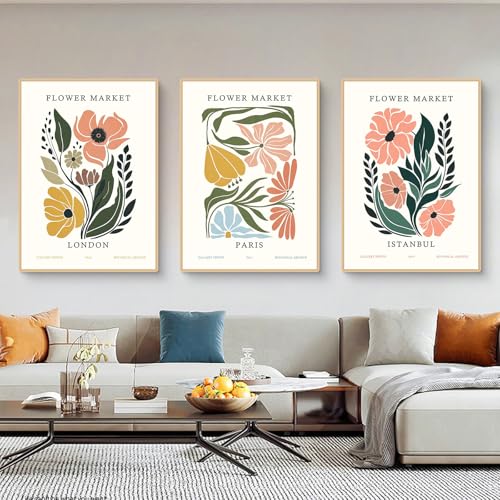 Uixxducc 3 Stück Poster Set, Vintage Abstrakte Blumen Bilder Set, Flower Market Wandbilder, Moderne Poster Set Kunstdruck, Wohnzimmer Schlafzimmer Wall Art, Ohne Rahmen (30x40cm,DEF) von Uixxducc