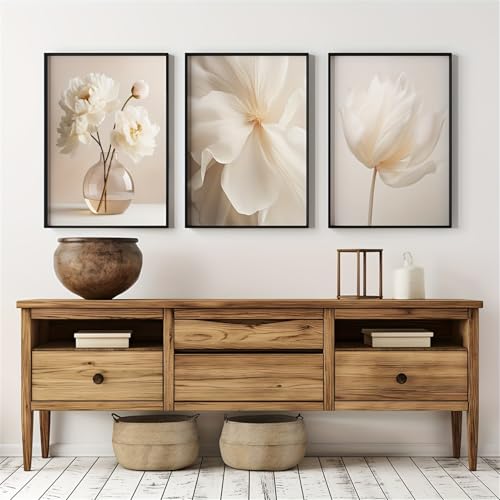 Uixxducc 3-teiliges Boho Bilder Set Moderne Beige Blume Poster Aesthetic Wandbilder Wohnzimmer Schlafzimmer Deko, Ohne Rahmen (30x40cm,F) von Uixxducc