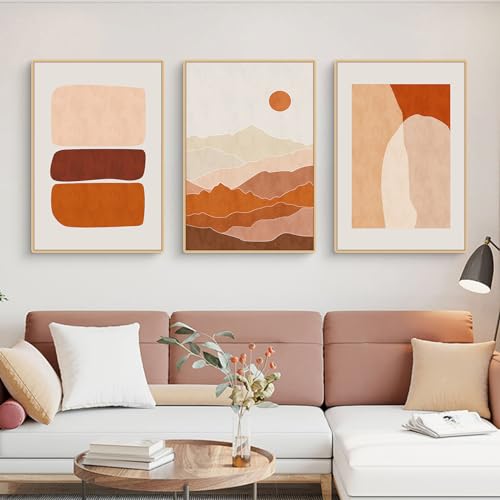 Uixxducc 3er Abstrakte Poster Set Bilder Set, Modern Wandbilder Set, Orange Abstrakter Farbblock Poster Bilder als Wanddeko für Schlafzimmer Wohnzimmer, Ohne Rahmen (ABC,30x40cm) von Uixxducc