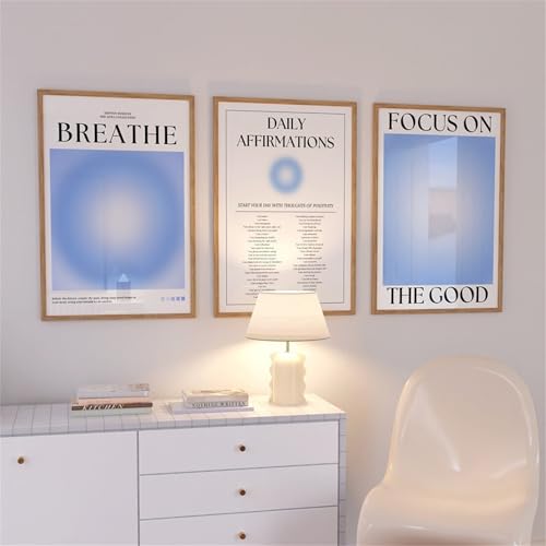Uixxducc 3er Blau Farbverlauf Aura Poster Set, Aura Poster Set Bilder, Wandkunst Leinwand Inspirierende Zitate Wandgemälde für Schlafzimmer, Büro (30x40cm) von Uixxducc
