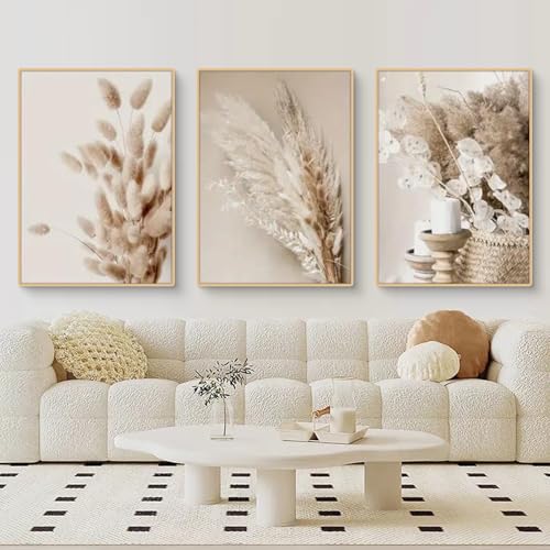 Uixxducc 3er Boho Poster Set Ästhetik Beach Landschaft Bilder Set, Beige Reed Pampas Wandbilder Wohnzimmer, Schöne Leinwandbild Wanddeko für Schlafzimmer ohne Rahmen (50x70cm,E) von Uixxducc