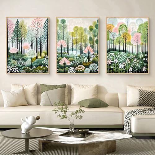 Uixxducc 3er Modern Poster Set, Abstrakt Kiefer Wald Baum Bilder Poster & Kunstdrucke Wandbilder, Bilder Wohnzimmer Deko Schlafzimmer Küche Flur Büro, Ohne Rahmen (40x50cm,ABC) von Uixxducc