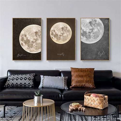Uixxducc 3er Poster Set, Moderne Kreativer Mond Bilder Poster & Kunstdrucke, Wandbilder Wanddeko Wohnzimmer Schlafzimmer, Bilder ohne Rahmen (21x30cm,ABC) von Uixxducc